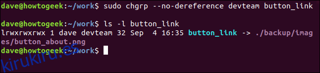 sudo chgrp --no-dereference devteam button_link en una ventana de terminal
