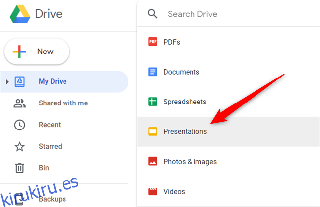 Haga clic en el tipo de archivo que desea filtrar de su Drive.