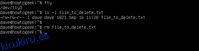 Archivo eliminado sin mensaje de error en una ventana de terminal