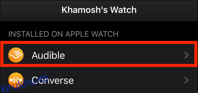 Toque una aplicación de Apple Watch de la lista