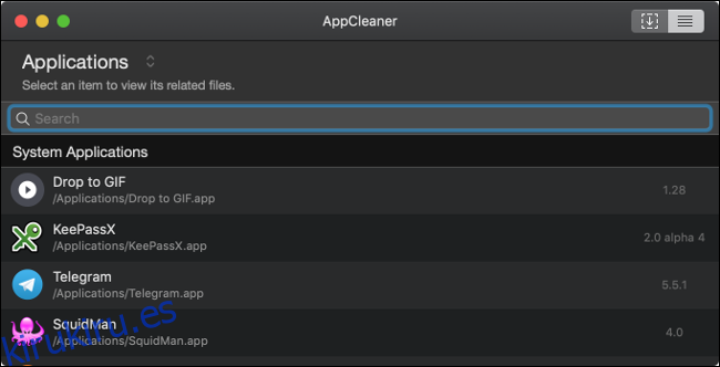 Una lista de aplicaciones en AppCleaner en una Mac.