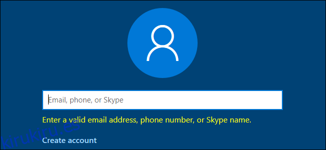 Windows 10 solicita una dirección de correo electrónico, un número de teléfono o un nombre de Skype válidos.