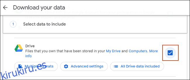 Seleccione la casilla de verificación de Google Drive