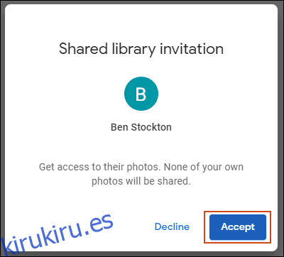 Haga clic en Aceptar para la invitación a la biblioteca compartida