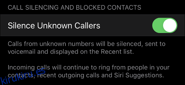 Silenciar llamadas desconocidas en iOS 13
