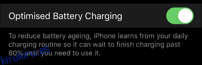 Desactive la carga optimizada de la batería para alcanzar el 100% en iOS 13