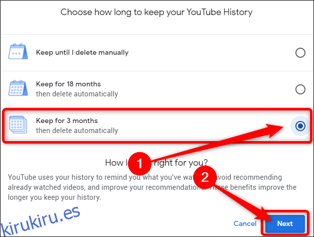 Mi actividad de Google Elija el período del historial de YouTube Haga clic en Siguiente