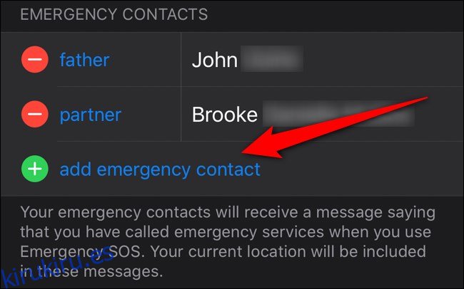 Aplicación Apple iPhone Health Seleccione Agregar contacto de emergencia
