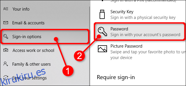 Seleccione contraseñas en la configuración de Windows 10