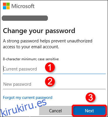 Cuadro de diálogo Cambiar contraseña Windows 10