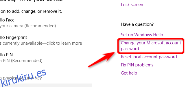 Cambiar el enlace de contraseña de Windows 10