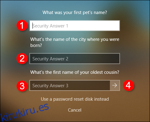 Preguntas de seguridad de la cuenta sin conexión