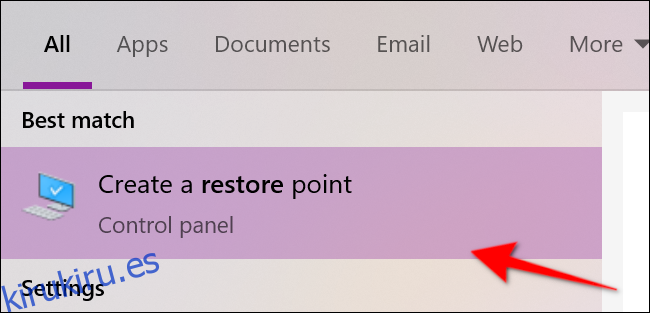 Crear punto de restauración de Windows 10