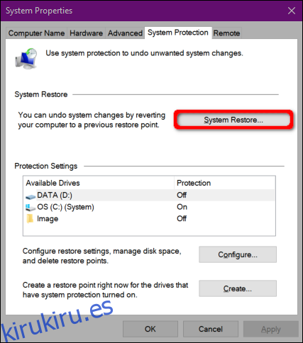 Restaurar sistema de inicio de Windows 10
