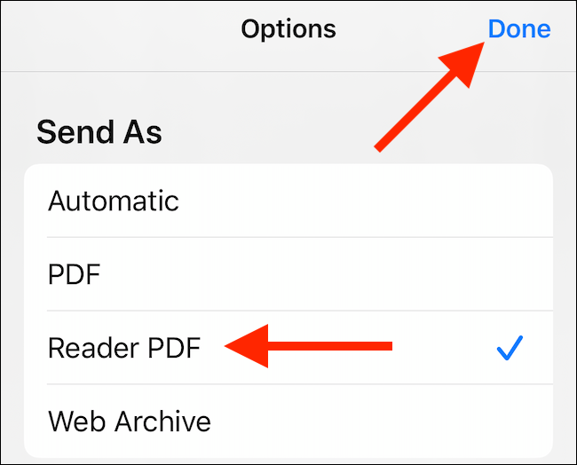 Seleccione la opción de PDF que desee y luego toque 