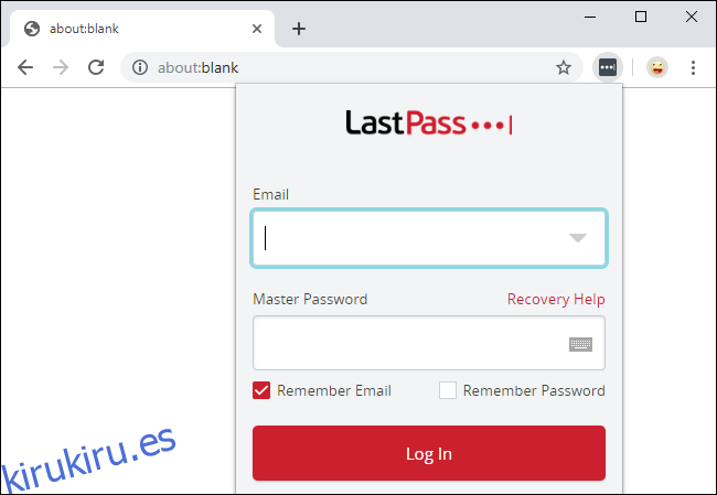 Iniciar sesión en la extensión del navegador LastPass en Chrome.