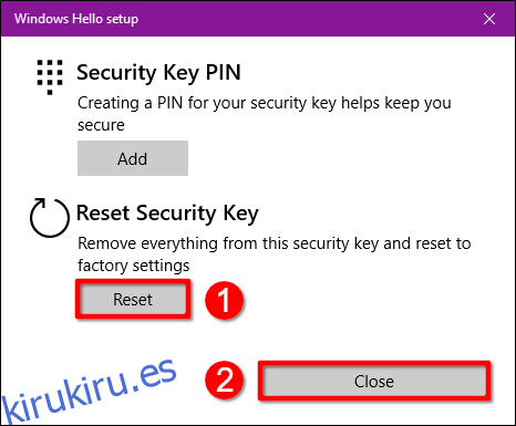 Restablecer clave de seguridad de Windows 10