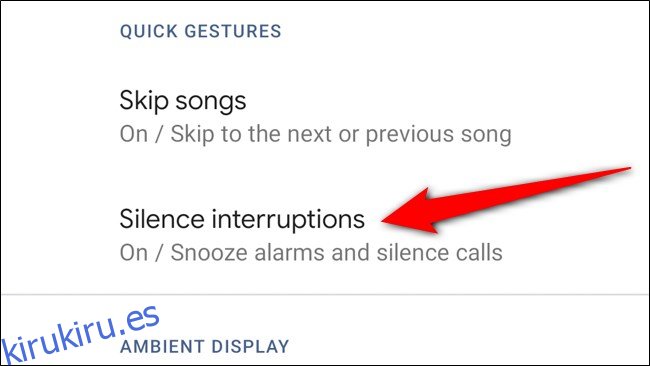 Google Pixel 4 Seleccione Interrupciones de silencio