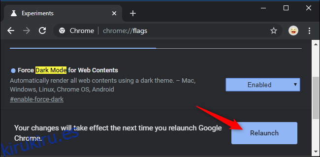 Relanzamiento de Chrome después de habilitar una bandera.