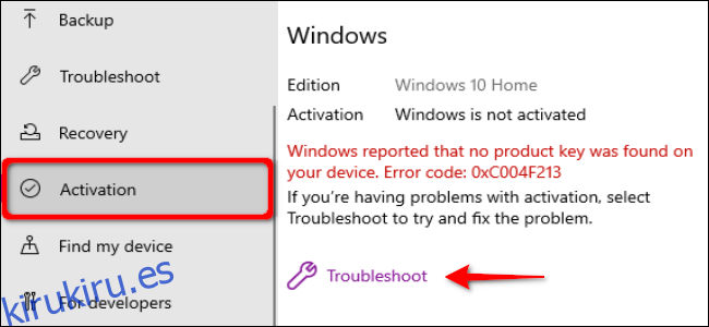 Solución de problemas de activación de Windows 10