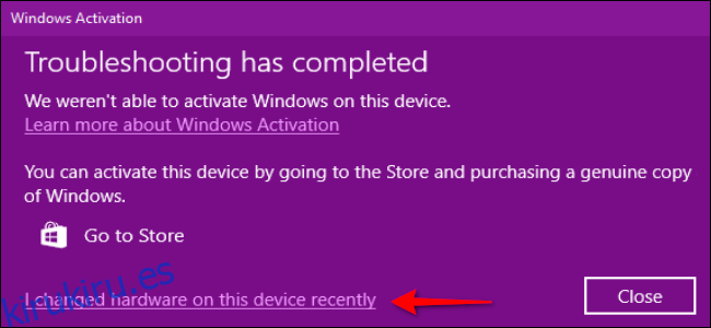 Windows 10 cambié el enlace de hardware