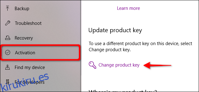 Clave de cambio de activación de Windows 10