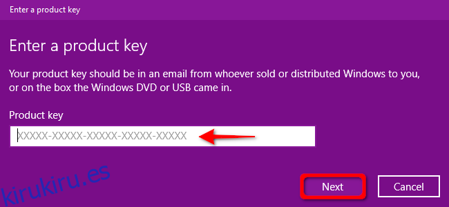 Windows 10 Ingrese la clave del producto