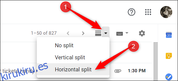 Haga clic en el nuevo icono que aparece en su bandeja de entrada y elija la división vertical u horizontal.
