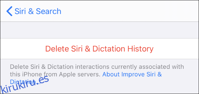 Eliminando el historial de Siri y Dictado de los servidores de Apple.