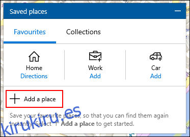Haga clic en Agregar un lugar en el menú Lugares guardados en Mapas de Windows 10