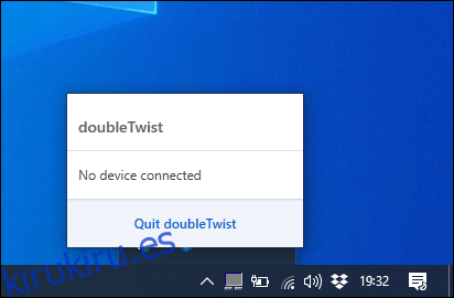 El software doubleTwist Sync en Windows, que informa al usuario que no hay dispositivos conectados