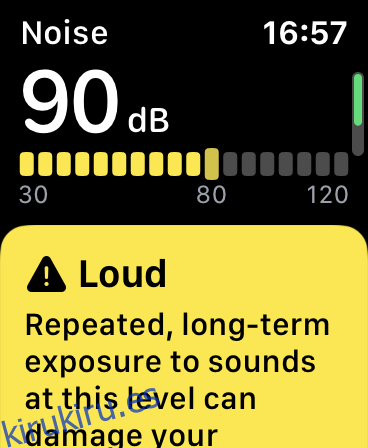 Una alerta de monitoreo de ruido en watchOS 6.