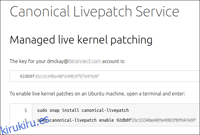 Página web administrada de parches de kernel en vivo