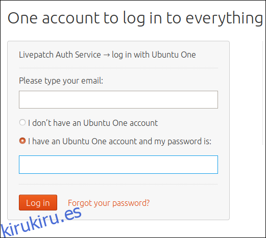 Página web de inicio de sesión de Ubuntu One