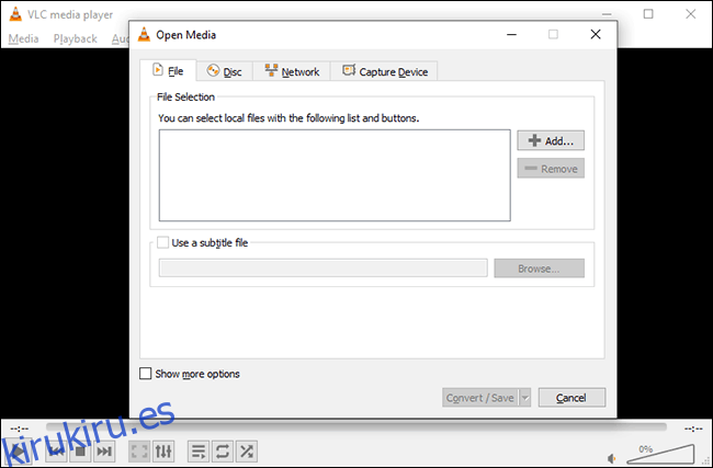El menú de conversión de formato de archivo VLC en Windows 10