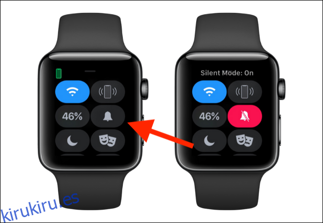 Toque el ícono de Bell para habilitar el modo silencioso en Apple Watch