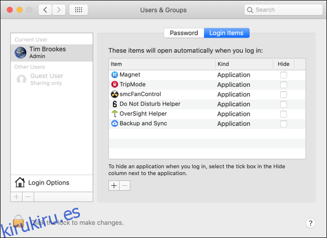 Eliminar aplicaciones de los elementos de inicio de sesión en macOS