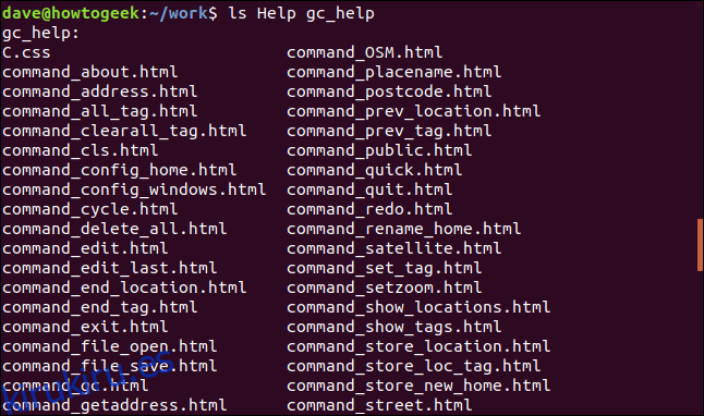 ls Help gc_help en una ventana de terminal