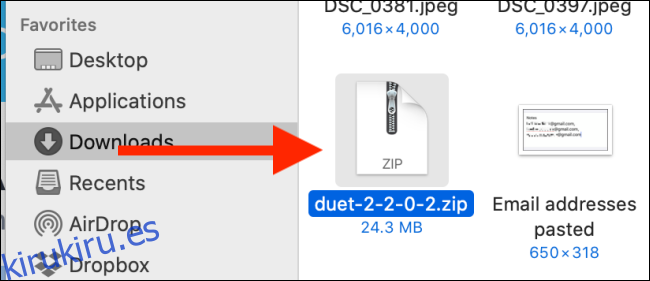 Haga doble clic en el archivo zip Duet.