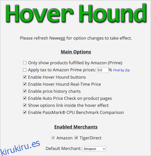 Opciones de Hover Hound