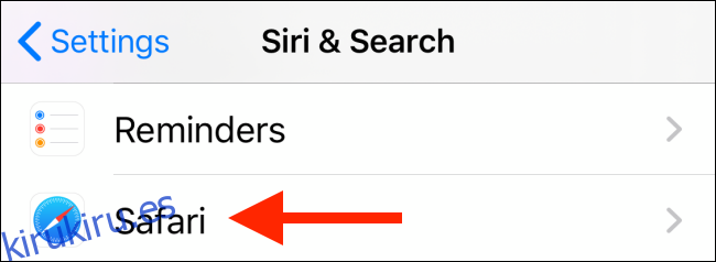 Toque Safari desde Siri y la sección de búsqueda