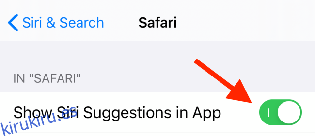 Toque la palanca junto a Mostrar sugerencias de Siri en la aplicación