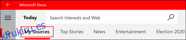 Para acceder a sus fuentes de noticias favoritas en la aplicación Microsoft News, haga clic en la pestaña Mis fuentes