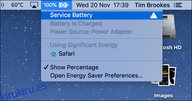 Advertencia de servicio de batería en MacBook Pro