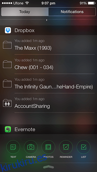Widget de iOS 8 - Dropbox