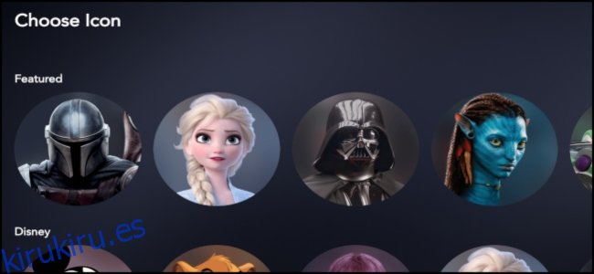 Selección de iconos de Disney +