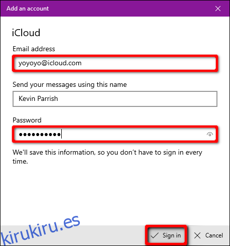 Cuenta de iCloud Iniciar sesión en Windows Mail