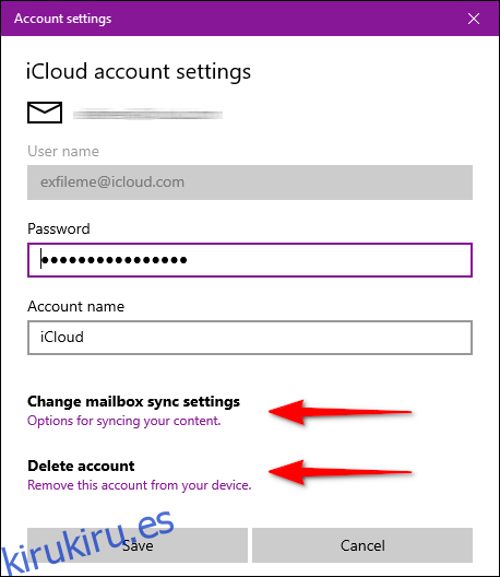 Configuración de la cuenta de Windows Mail iCloud