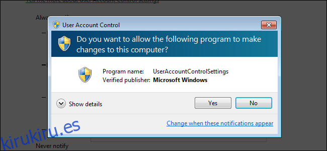 Un mensaje de seguridad de Control de cuentas de usuario en Windows 7.
