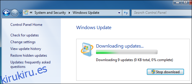 Descarga de actualizaciones de Windows Update en Windows 7.